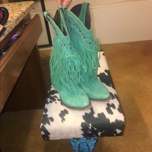 Liberty Black Vegas Fringe Boots in Turquoise